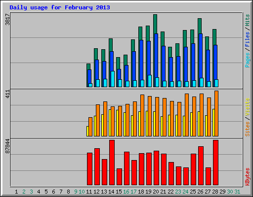 Daily usage for February 2013